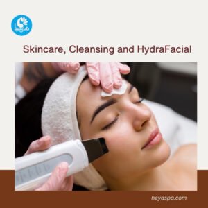 A woman receiving a deep cleansing hydrafacial treatment at Heya Spa for radiant skin.