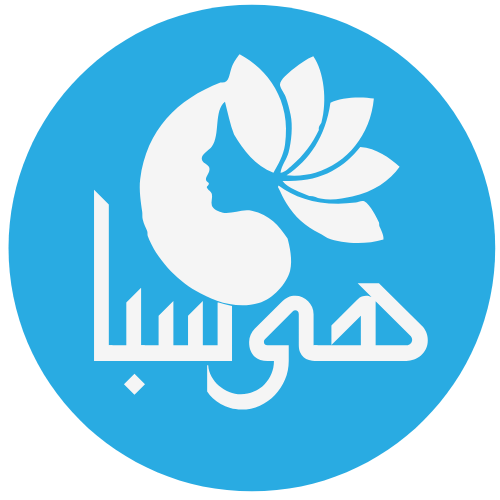 A light blue circle with the white outline of a woman's profile facing right, with her hair styled as a lotus flower. The brand name "Heya Spa" is in Arabic below her profile.