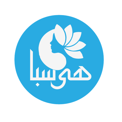 A light blue circle with the white outline of a woman's profile facing right, with her hair styled as a lotus flower. The brand name "Heya Spa" is in Arabic below her profile.